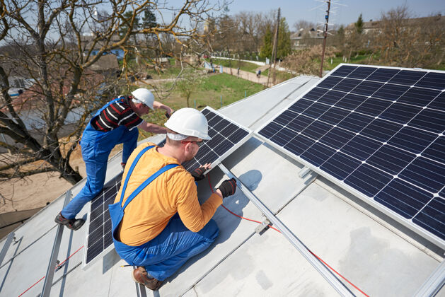 阵列在屋顶安装太阳能光伏板系统全球环境电池