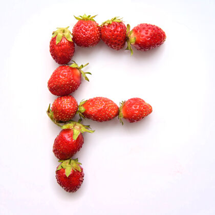 饮食白底红鲜草莓英文字母f叶子有机安排