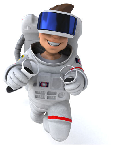 电子有趣的宇航员与虚拟现实头盔插图体验播放器视频