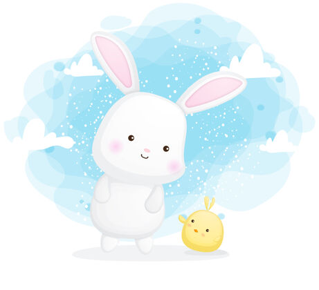 兔子可爱的兔子和小鸡卡通人物云卡通兔子