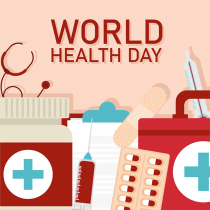 治疗世界卫生日字母和健康图标上的粉红色背景矢量插图设计健康健康国际