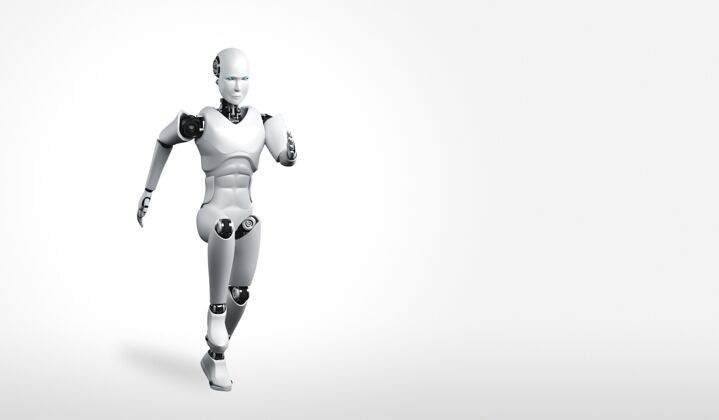 人类运行机器人人形显示快速移动和活力速度人计算机