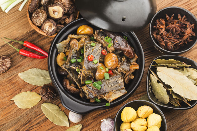 健康中国菜焖栗龟一餐蘑菇特写