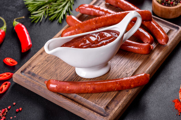 美味格鲁吉亚菜的辛辣调味料阿吉卡在一个碗里 用红辣椒和大蒜放在混凝土桌上特写镜头复制空间蔬菜碗