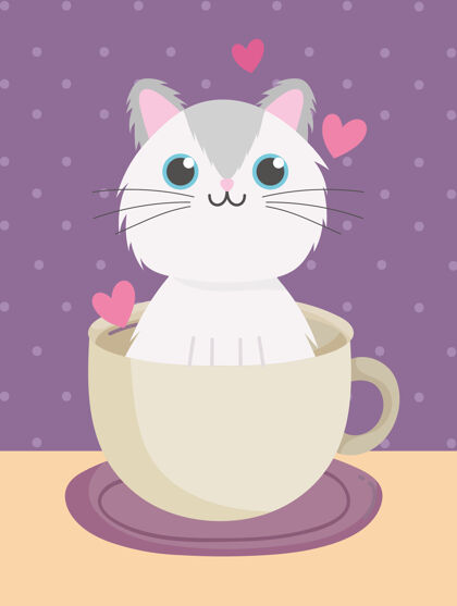 卡通可爱的猫咖啡杯卡通矢量插图好吃快乐猫