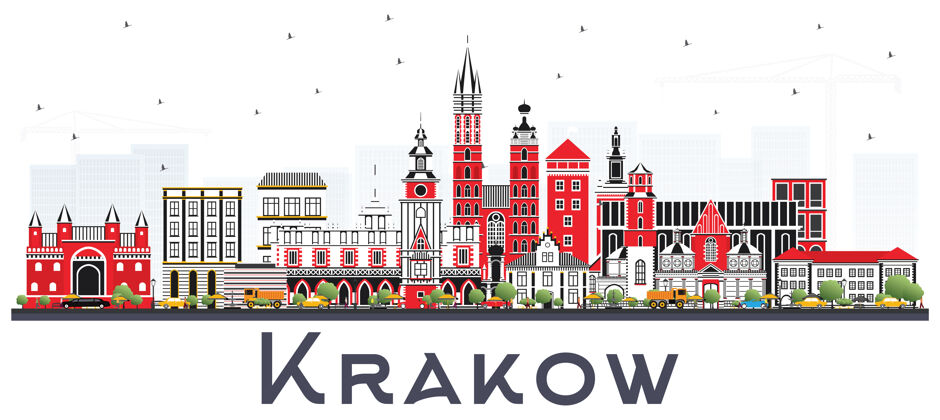城市景观克拉科夫波兰城市天际线与彩色建筑商务旅行和旅游概念与历史建筑克拉科夫城市景观与地标结构旅游市中心