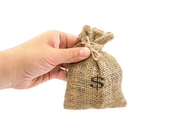 钱一个商人手上拿着一个袋子 袋子上贴着一个白色的美元符号白麻袋投资