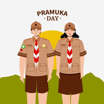 印尼Pramuka日插图庆祝印尼平面设计