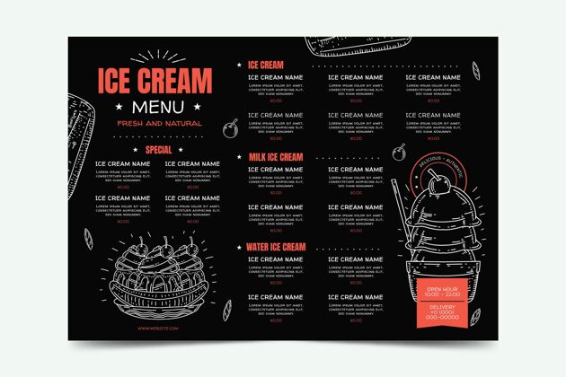 手绘手工雕刻冰激凌黑板菜单模板小吃菜单餐厅菜单