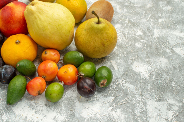 健康前视图不同的水果组成新鲜水果上的白色空间农产品多汁可食用水果