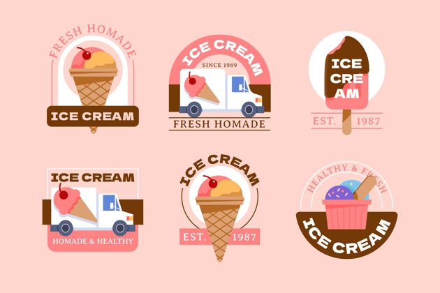 标签收藏扁平冰淇淋标签系列分类包装平面设计