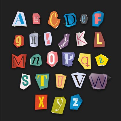 字母五颜六色的勒索信套装字母表纸张彩色
