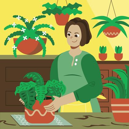人照顾植物的扁女人蔬菜自然人