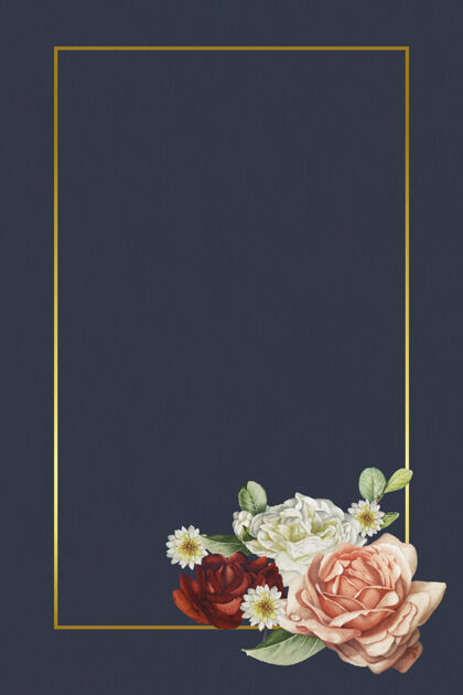 玫瑰蓝色背景上的金色花框空白框架栽培