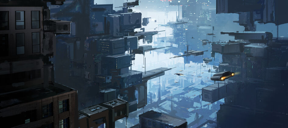 未来多维城市空间 异域概念 数码绘画飞船未来科幻