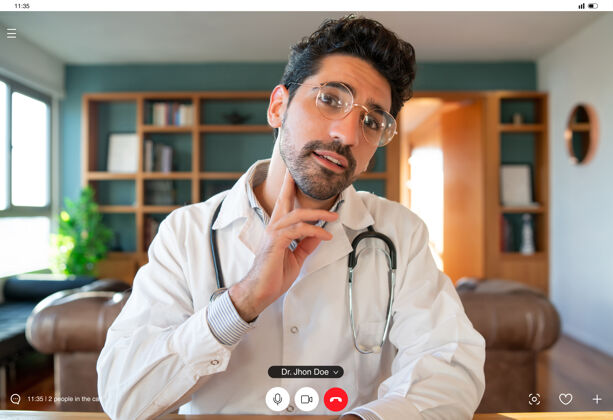 医生视频通话中医生的肖像 虚拟预约患者网络呼叫远程