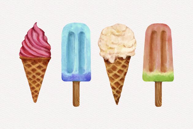 夏天手绘水彩画冰淇淋系列包装收藏凉爽