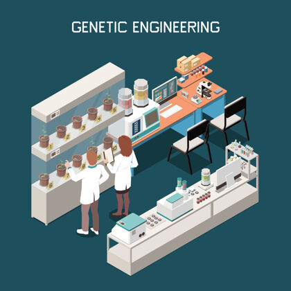 人遗传学等距概念与科学家和实验室的设备说明实验室基因研究多彩的