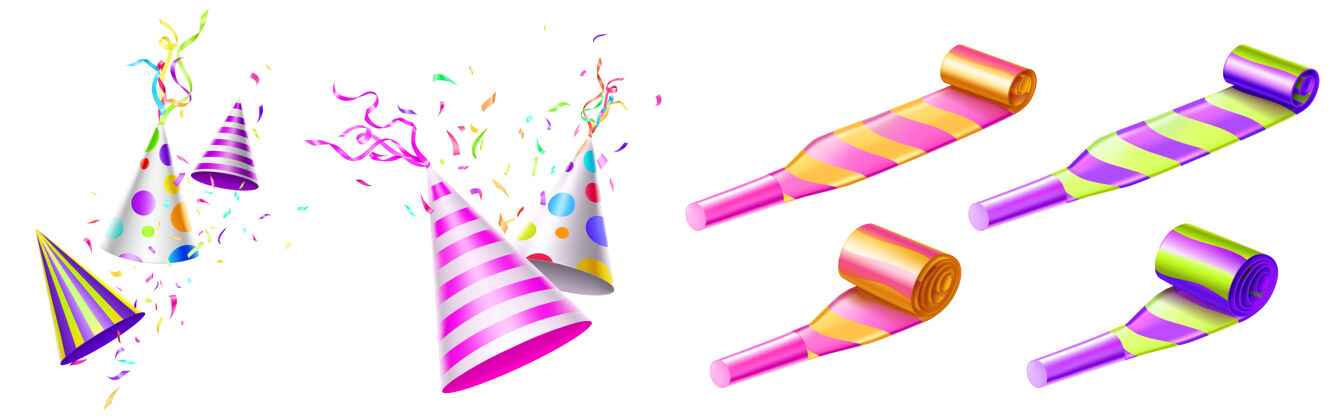 乐器派对帽和吹喇叭的彩色条纹和圆点周年纪念生日粉色