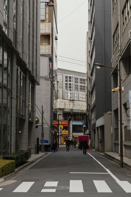 透视日本街和建筑物白天大都市路面日本