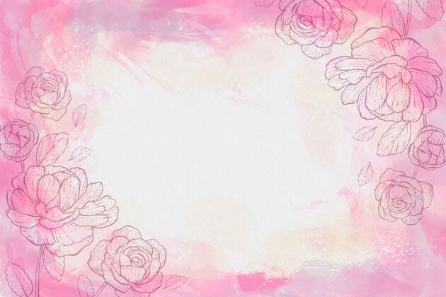 手绘水彩背景与画的花和空的空间花水彩墙纸