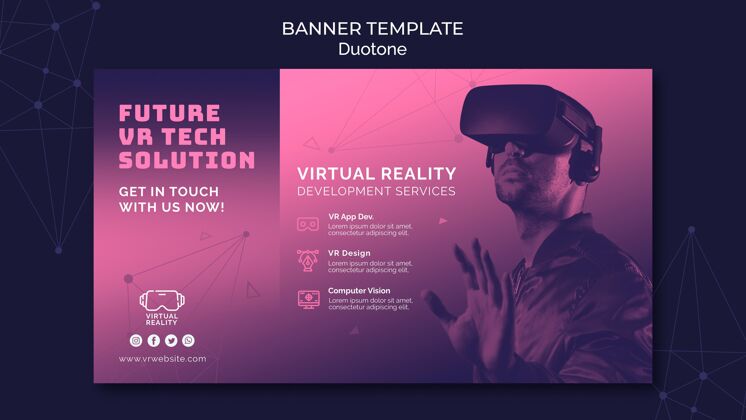 虚拟现实虚拟现实横幅模板在duotone虚拟现实视觉科技