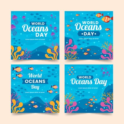 设置平面世界海洋日instagram帖子集全球星球海洋日
