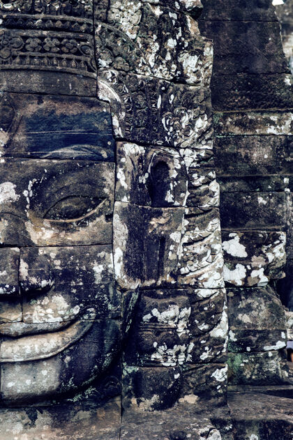 雕塑柬埔寨暹粒吴哥窟巴永寺的古老石脸丛林历史瓦特