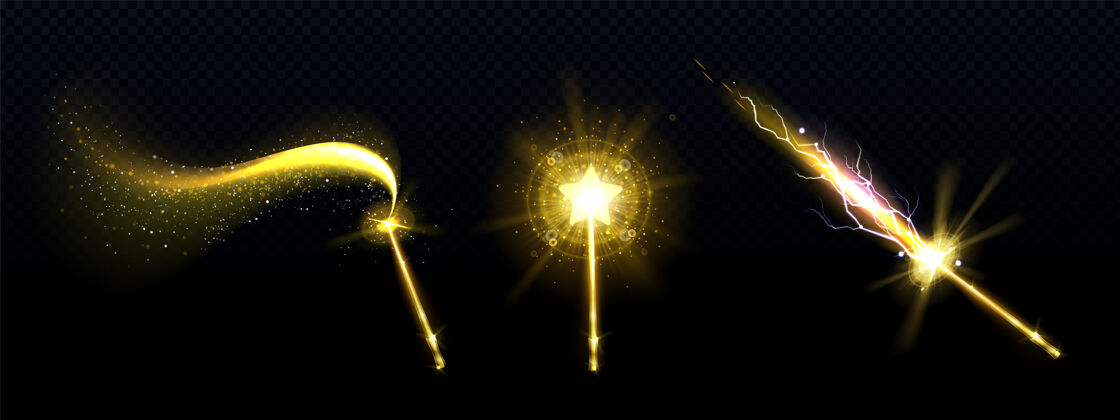 黑带星星和咒语的金色魔杖在透明的玻璃上闪闪发光跟踪现实棍棒