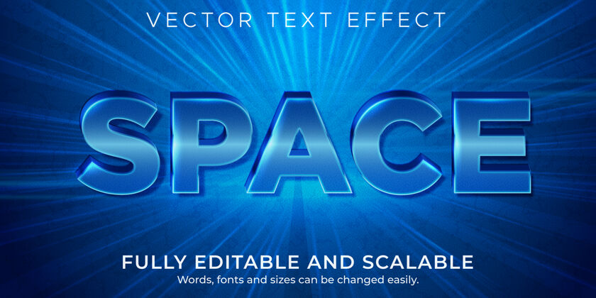 垃圾空间蓝色文字效果 可编辑的金属和闪亮的文字风格文字效果字体表面
