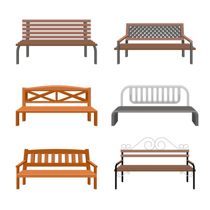城市长凳插图户外平面图标现代木材家具