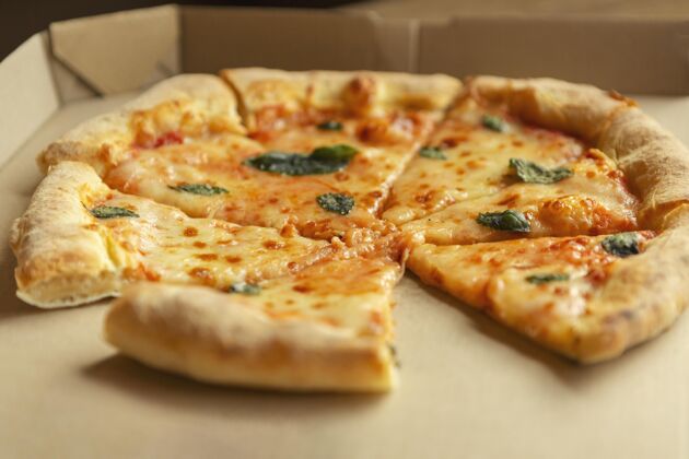 烹饪高角度美味比萨饼盒披萨盒子美食