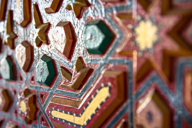 细节传统东方风格的木制彩色装饰特写装饰传统伊斯兰