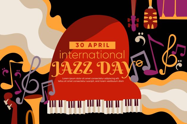 节日平面国际爵士日插画庆典爵士乐音乐会国际