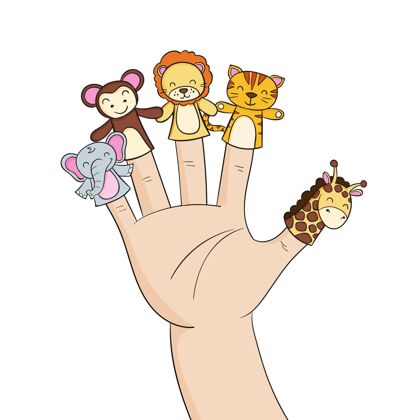 玩具手绘可爱的手指木偶包表演动物游戏