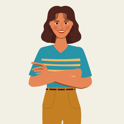 身体动画人物肖像女子交叉双臂姿势平面设计立场工人姿势