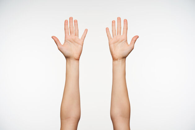 手指特写美丽的皮肤白皙的女性举手举起手指示器