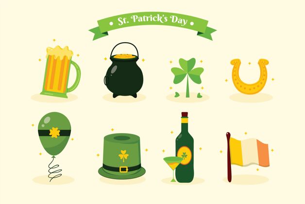 圣帕特里克平面设计圣帕特里克节元素系列节日爱尔兰3月17日