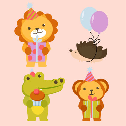刺猬集动物性格与狮子 鳄鱼 熊和刺猬与气球卡通森林野生