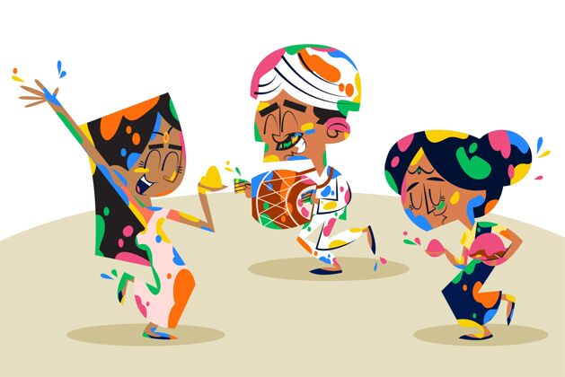 宗教手绘彩民在胡里节跳舞文化绘画庆典
