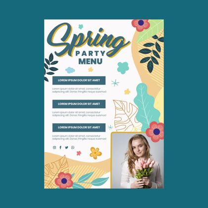 开花平面设计春季派对菜单模板准备打印模板平面设计