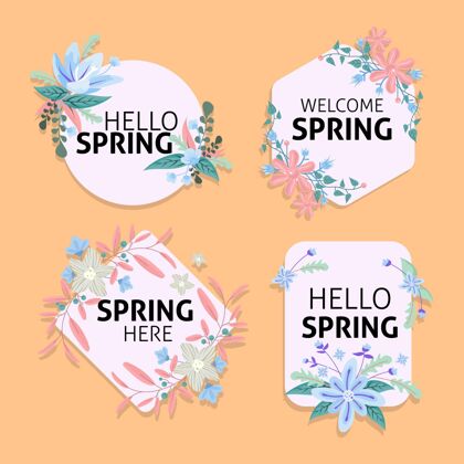 模板春季标签系列花卉徽章你好春天