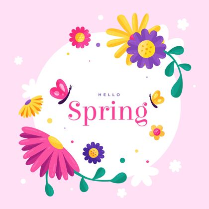 春天手绘春季花卉框架与文字美丽自然手绘