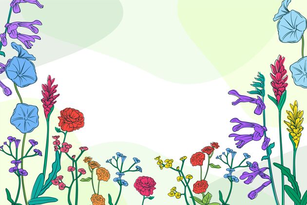背景手绘春天背景与鲜花春天植物开花