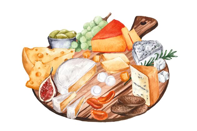 分类水彩画奶酪板插图水彩画安排食品