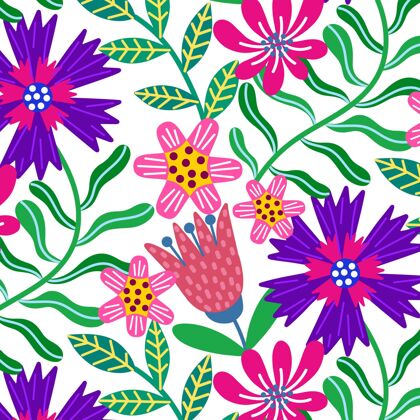 花五颜六色的手绘异国花卉图案植物树叶图案