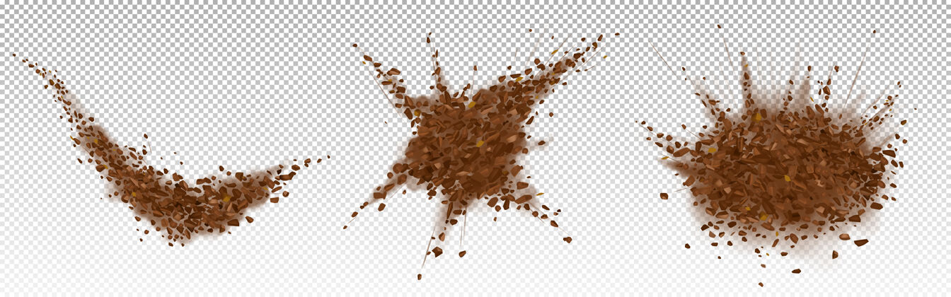 三维咖啡豆爆炸 磨碎的阿拉比卡粉带颗粒灰尘种子颗粒