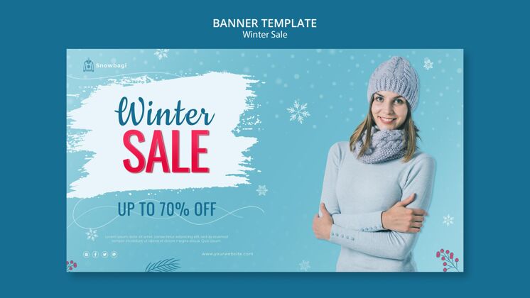 网页模板横幅模板冬季销售与妇女和雪花冬季雪花优惠