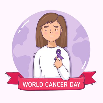 紫色丝带世界癌症日积极扁平慈善