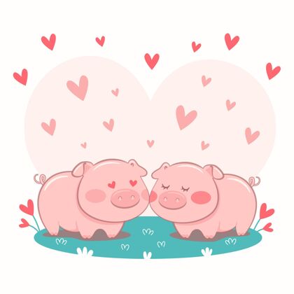 动物可爱的小猪夫妇情人节可爱爱